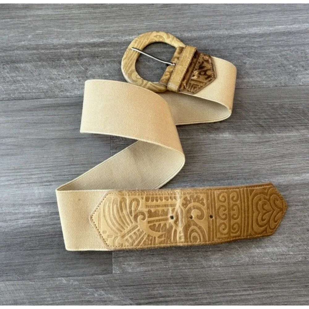 Accessories By Pearl Tan Elastic Leather Belt Size S USA Western